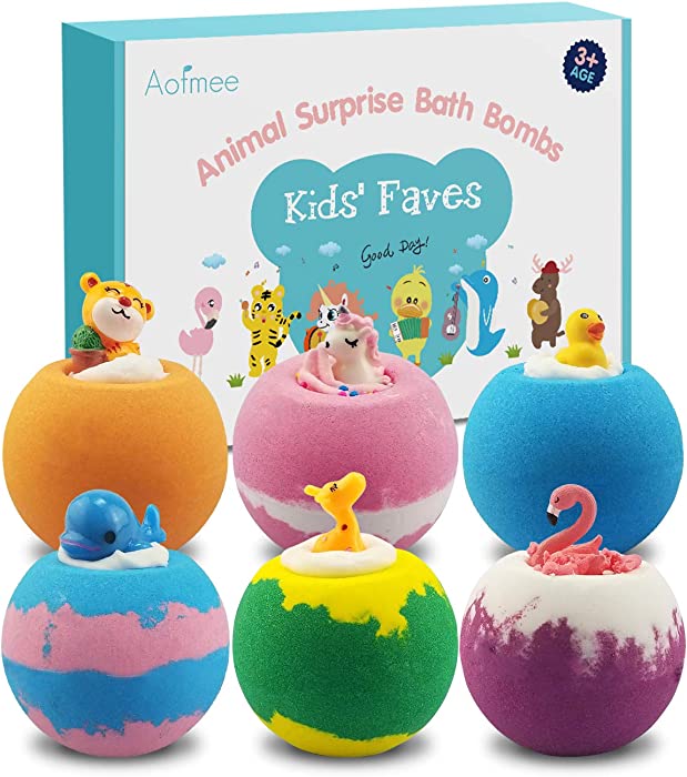 Aofmee Bath Bombs for Kids, Handmade Natural Bath Bombs with Surprise Inside, Shea Cocoa Butter Moisturize, Spa Fizzies Bath Bomb Kit, Birthday Christmas Holiday Gifts for Women, Girls, Boys