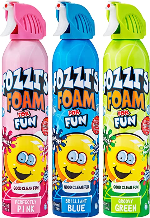 FOZZI'S Bath Foam Aerosol for Kids, Brilliant Blue, Groovy Green & Perfectly Pink, Good Clean Fun,11.04 oz(313gm ) (Pack of 3)