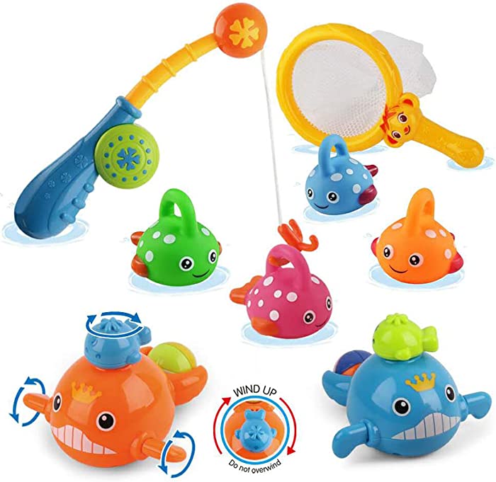 Dwi Dowellin Bath Toys Mold Free Fishing Games Swimming Whales BPA Free Water Table Pool Bath Time Bathtub Tub Toy for Toddlers Baby Kids Infant Girls Boys Bathroom Fish Set Age 18months and up