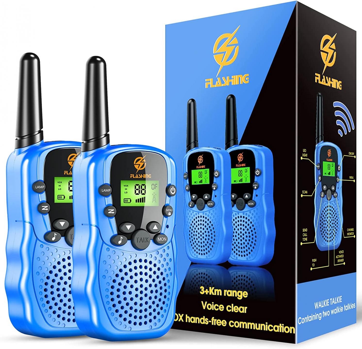 Walkie Talkies for Kids 2 Pack: Long Range Kids Blue Walkie Talkies for Boys 4-12 Christmas Birthday Gifts Toys for 3 4 5 6 7 8 9 Year Old Boys Kids Camping Outdoor Toys Stocking Stuffers for Kids