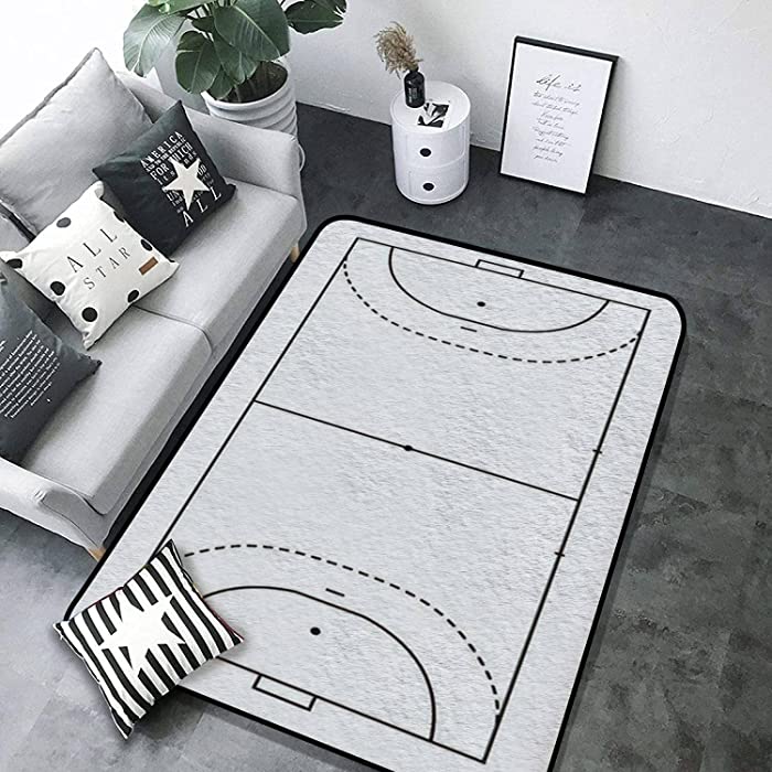 Modern Soft Area Rug Handball Field cort Field top View Line Art Style 3D Home Plush Rugs Non Slip Shaggy Carpets for Living Room Bedroom Kids Playroom Decor 4 x 5.2 ft