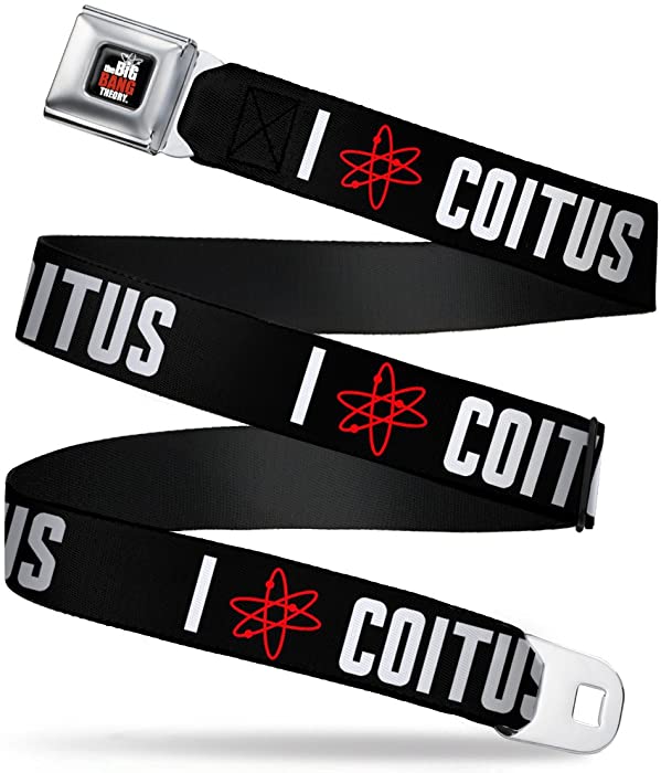 Buckle-Down Seatbelt Belt - I"ATOM" COITUS Black/White/Red - 1.0" Wide - 20-36 Inches in Length