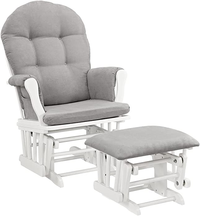 Windsor Glider and Ottoman, White with Gray Cushion