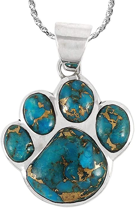 Dog or Cat Paw Necklace Pendant 925 Sterling Silver Genuine Gemstones (with 20" Chain)