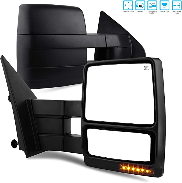 AUTOSAVER88 Towing Mirrors Compatible with 2004 2005 2006 Ford F150 Truck, Trailer Tow Mirrors w/ Power Heated Glass Turn Signal Puddle Lamp, Manual Telescoping and Folding Side Mirror