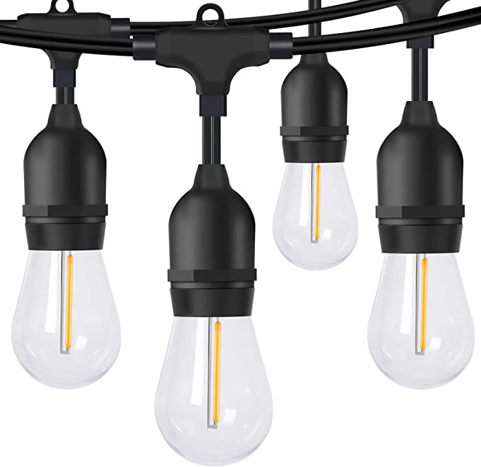 Outdoor String Lights 50FT with 2W Dimmable Edison Vintage Shatterproof Bulbs,Commercial Grade Weatherproof LED Outdoor Lights,Heavy-Duty Decorative Cafe Patio Light with 16 LED Bulbs Outside Lights