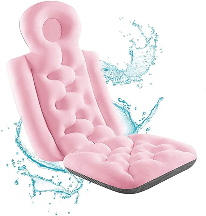 Full Body Bath Pillow, Ergonomic Spa Bathtub Pillow for tub, Non-Slip Thick Waterproof Bathroom Pillow Bath tub Accessory for Head Neck Shoulder Back Support, Pink