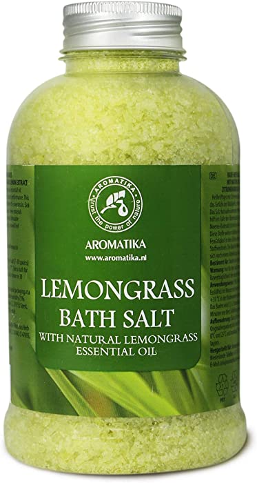 Bath Salts w/Natural Essential Lemongrass Oil 21.16 oz - Sea Salt Bath for Good Sleep - Bathing - Body Care - Wellness - Beauty - Relaxation - Aromatherapy - Spa - Bath Supplement