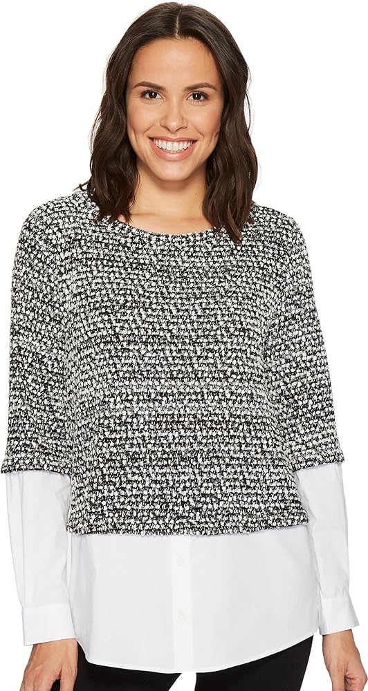 Vince Camuto Womens Long Sleeve Metallic Knit Mix Media Top