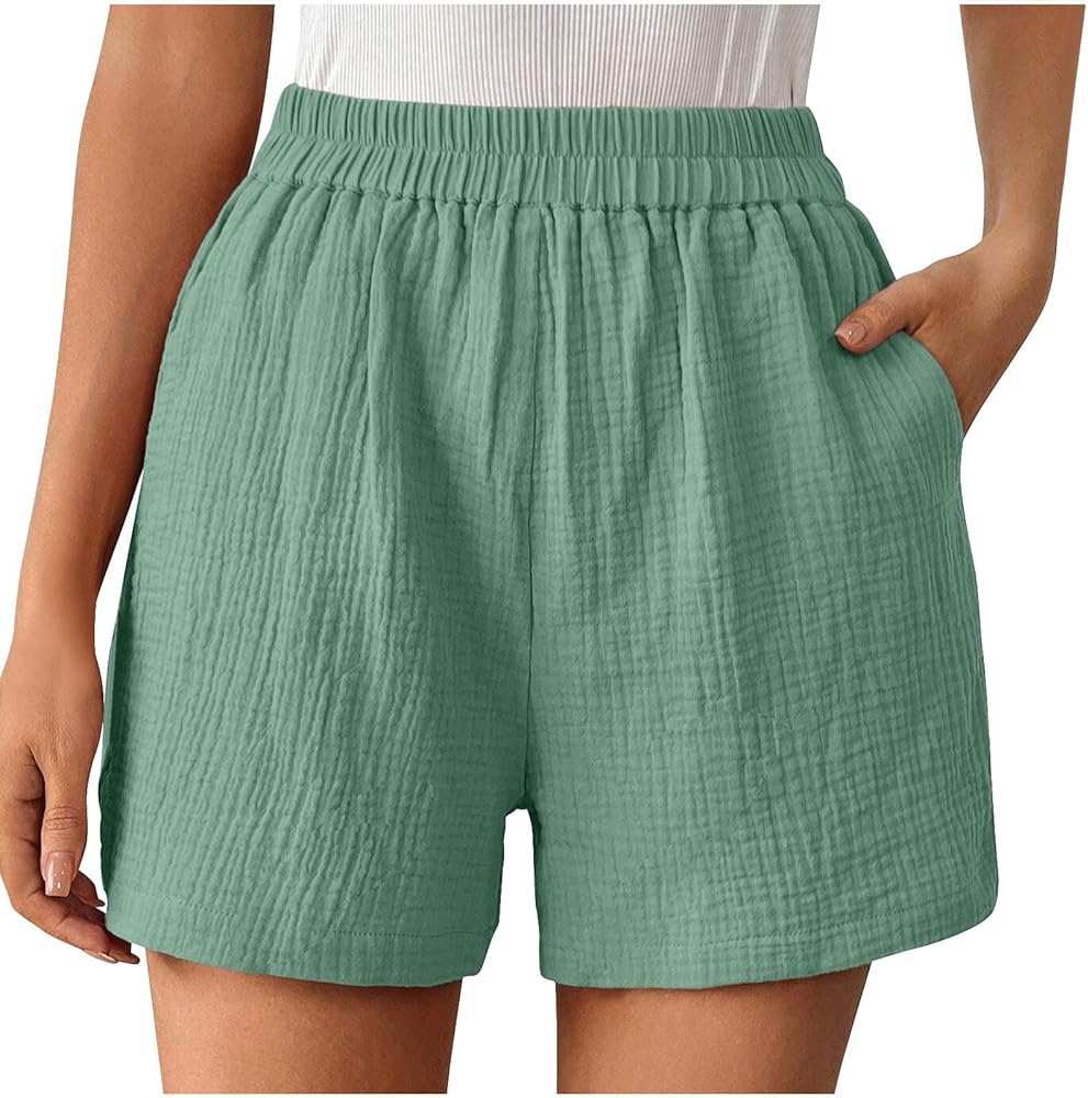 Summer Shorts for Women Trendy Waffle Summer Vacation Shorts Lightweight Elastic High Waisted Board Shorts with Pockets