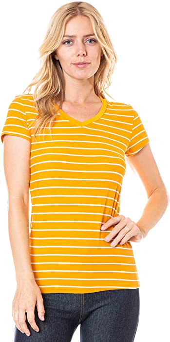 J. Village Women's Summer T-Shirt - Round and V-Neck Short Sleeve Super Soft Stretch Summer Tee Top