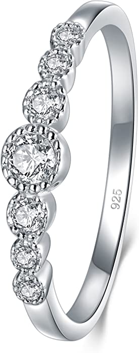 BORUO 925 Sterling Silver Ring, Cubic Zirconia CZ Eternity Engagement Wedding Band Ring