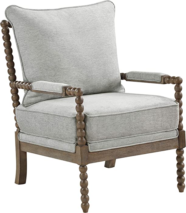 OSP Home Furnishings Fletcher Spindle Accent Chair with Brush Charcoal Finish, Smoke Grey