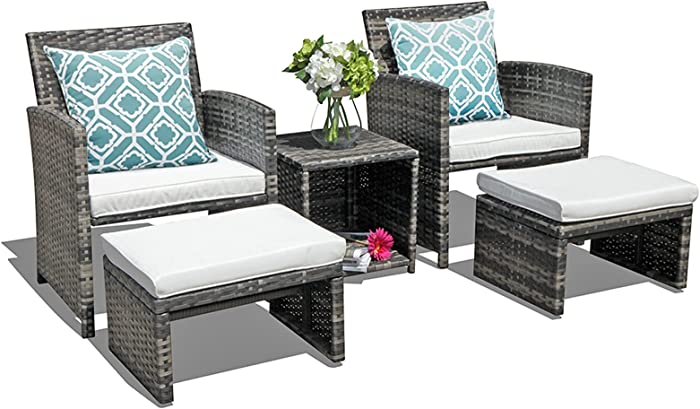 OC Orange-Casual 5 Piece Patio Furniture Set, Wicker Outdoor Conversation Chair and Ottoman Set with Coffee Table, Pillows Included, for Balcony, Porch, Deck