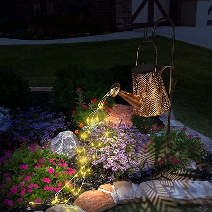 Dnejiu Solar Lights Outdoor Garden Decor, Large Watering Can Hanging Lantern Waterproof Landscape Lights Outside Decorations for Yard Front Porch Lawn Driveway Patio Backyard Pathway Gardening Gift