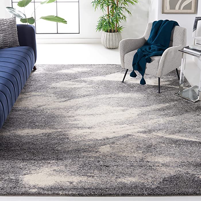SAFAVIEH Retro Collection 9' x 12' Grey/Ivory RET2891 Modern Abstract Non-Shedding Living Room Bedroom Dining Home Office Area Rug