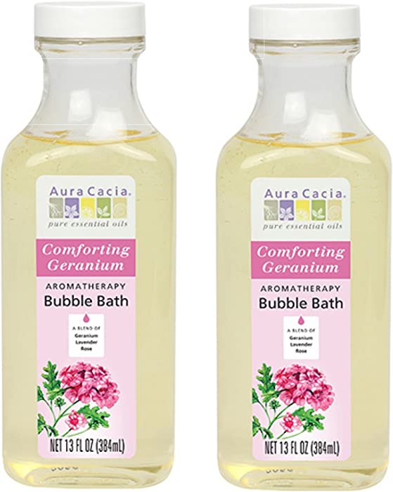 Aura Cacia Aromatherapy Bubble Bath, Geranium, (Pack of 2) With Rosemary Leaf Extract, Ginger Root Extract and Lemon Balm Leaf Extract, 13 fl. oz.