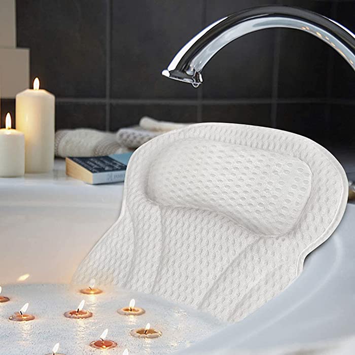 JRing Bath Pillow for Tub, Bathtub with Ergonomic Neck Shoulder Back Support, Luxury SPA Pillow with 4D Air Mesh Technology and 6 Strong Suction Cups, Fits All Bathtub