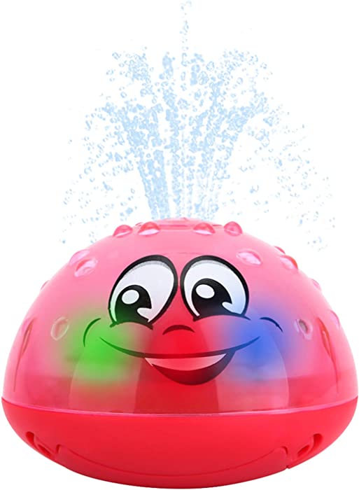 Kim Player Spray Water Toy, Infant Bath Toys, Baby Bath Toys for Toddler Kids Floating Induction Sprinkler Toys with Soft LED Light, Best Gift for Boys Girls, Red