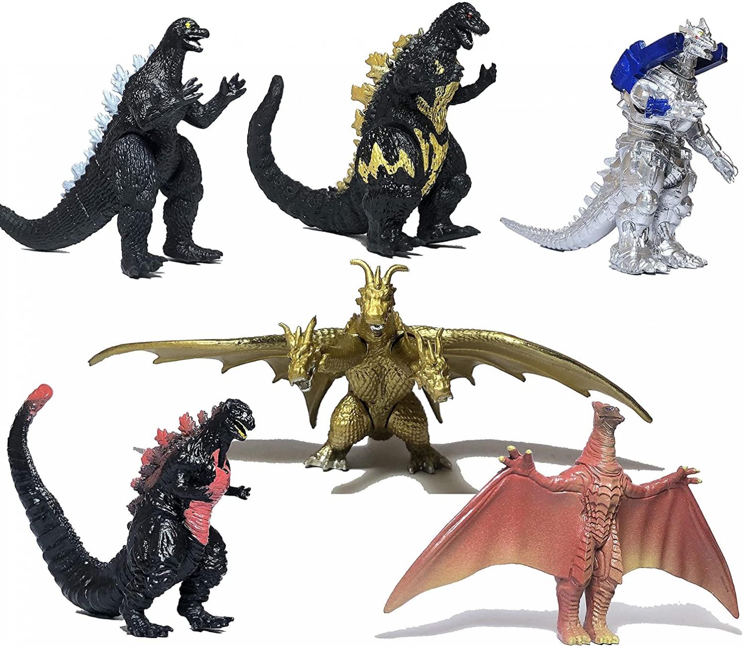 TwCare Set of 6 Godzilla Toys Movable Joint Action Figures King of The Monsters Burning Heisei Mecha Ghidorah Pack Mini Dinosaur Playsets Birthday Kids Cake Toppers Realistic Vintage