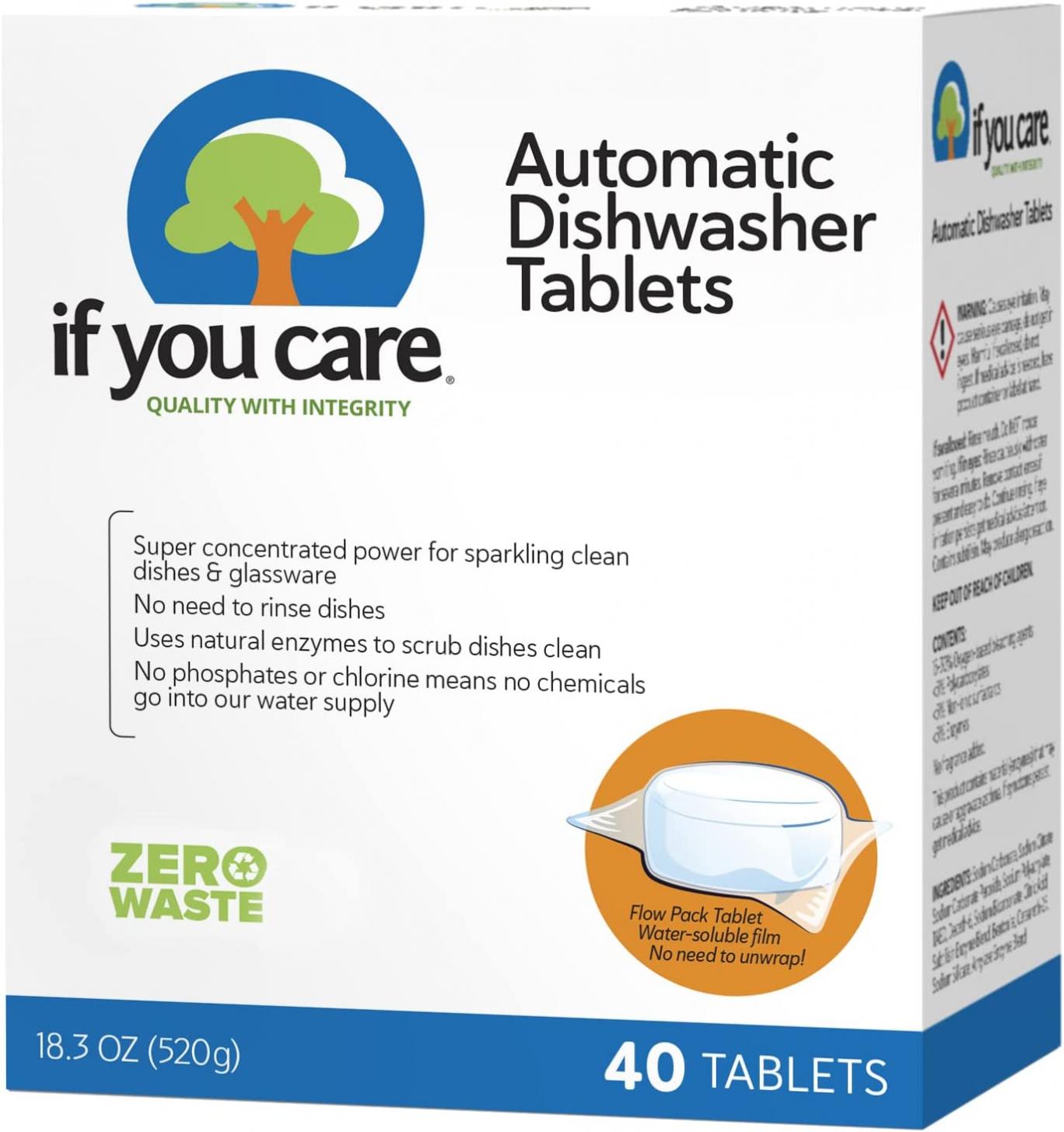 If You Care Dishwasher Tablets 40 Count - Powerful, Plant Based, Concentrated, Biodegradable, Natural Dish Cleaner Detergent, Dishwashing Soap Tabs