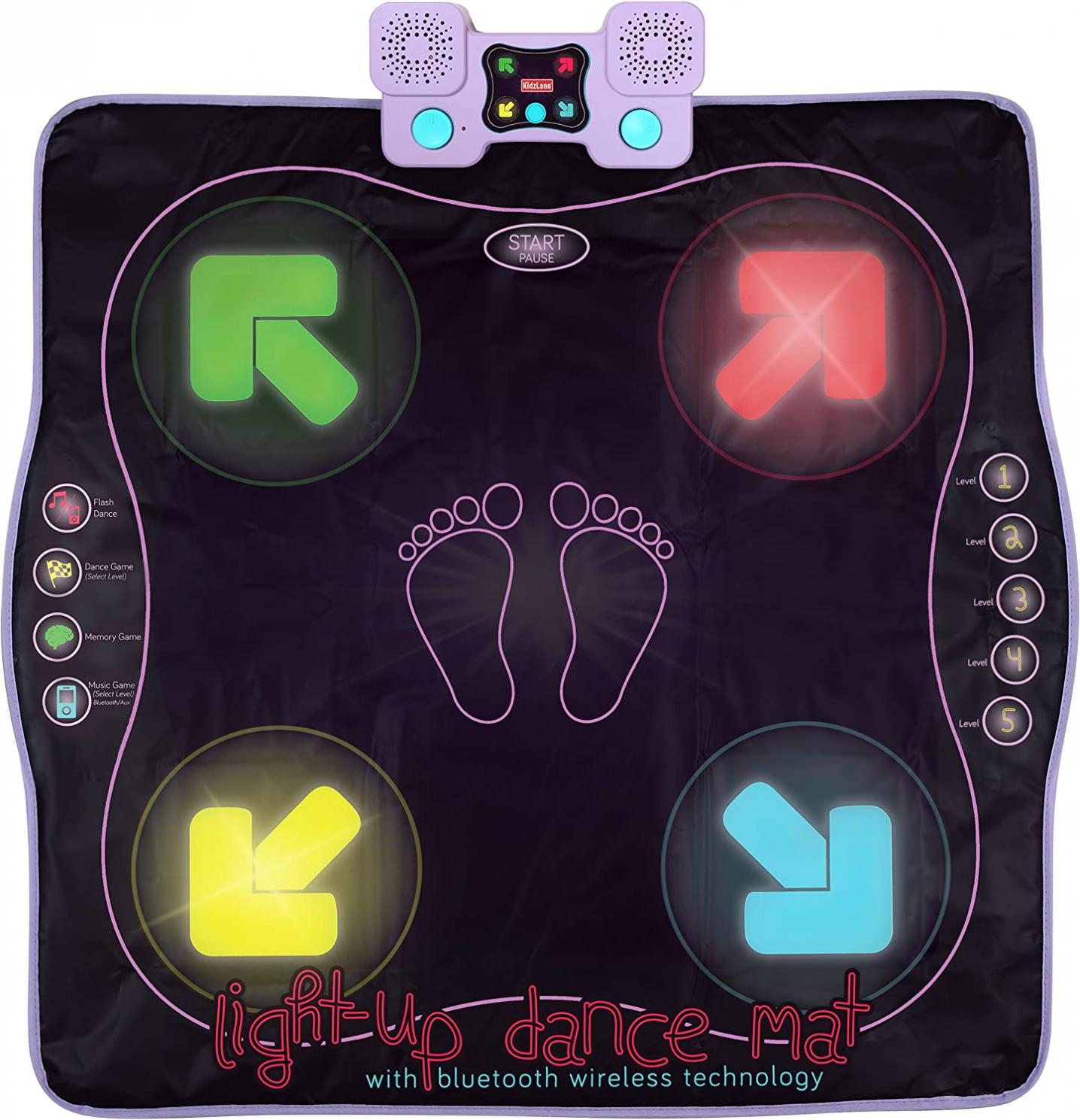 Kidzlane Dance Mat | Light Up Dance Pad with Wireless Bluetooth/AUX or Built in Music | Dance Game with 4 Game Modes | Gift Toy for Girls & Boys Ages 6 7 8 Years Old +
