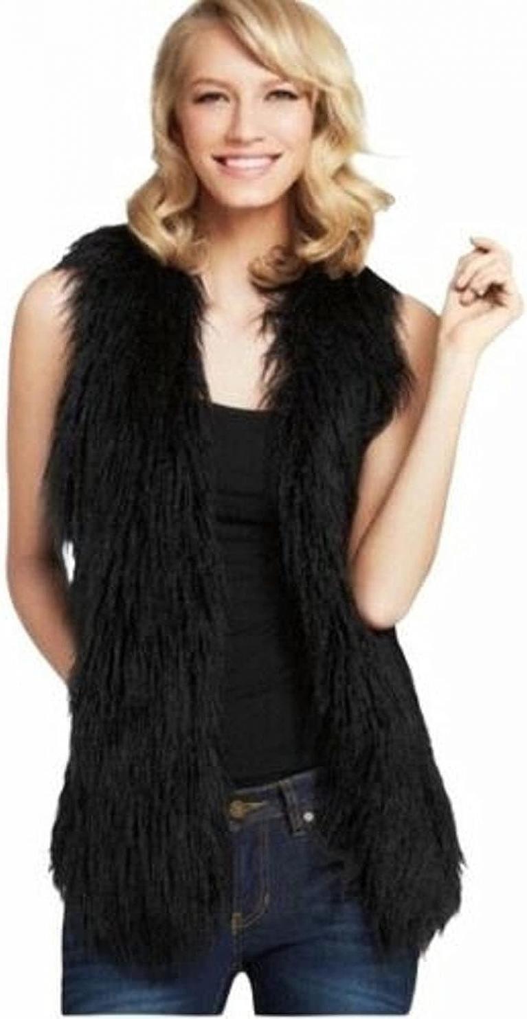 CABI Womens Infinite Vest Faux Fur Open Front Black