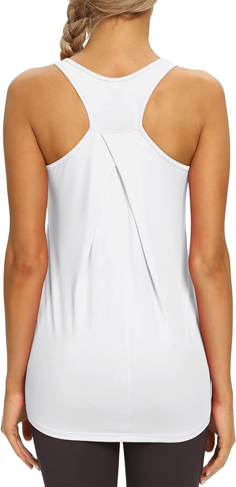 Mippo Womens Long Workout Tops Racerback Athletic Yoga Gym Tank Top Sports Tennis Shirt