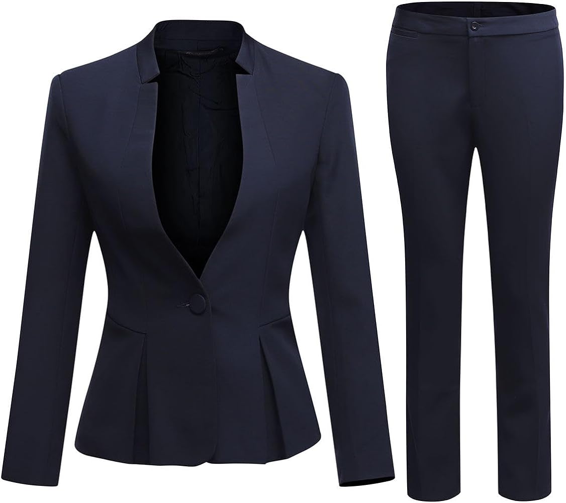 YUNCLOS Women's Business Office 1 Button Blazer Jacket and Pants Suit Set