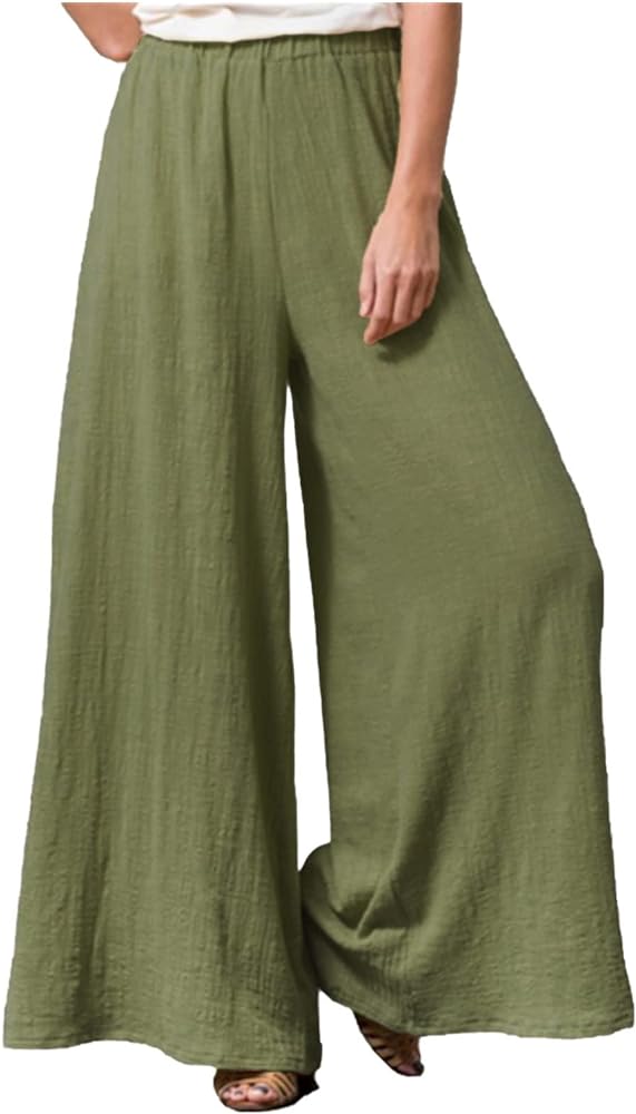Ceboyel Women's Linen Cotton Palazzo Pants Wide Leg Gaucho Pants Casual Oversized Culottes Pants Boho Ladies Clothes 2023