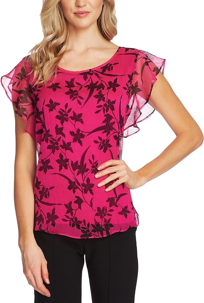 Vince Camuto Printed Flutter-Sleeve Top