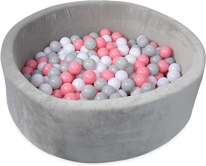 Nuby Velvet Ball Pit, Soft Play with Colored 200 Balls Included, Pink and Gray