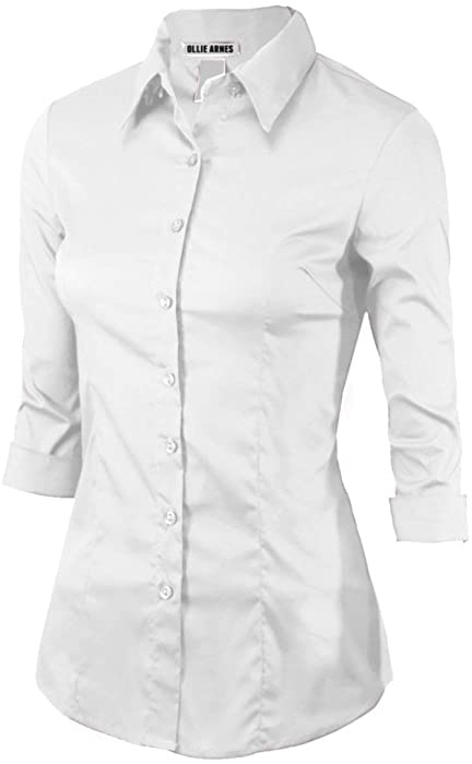 Women 3/4Sleeve Office Casual Button Down Blouse Shirt Junior PlusSize(Up to 6X)