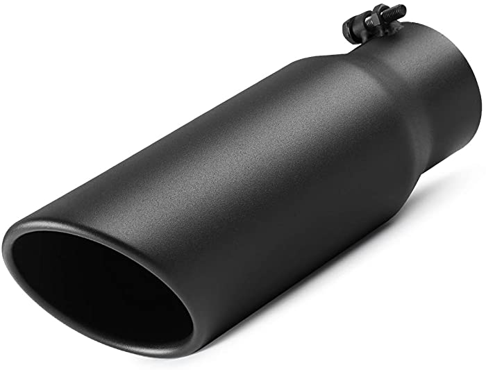 A-KARCK Exhaust Tip 3 Inch Inlet, 3" Inlet 4" Outlet 12" Long Black Coated Finish Muffler Tip For Truck Tailpipe, Stainless Steel Rolled Edge