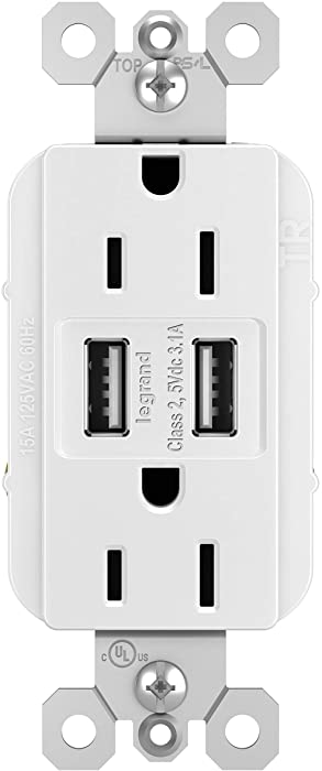 Legrand radiant 15 Amp Decorator Wall Outlet with 3.1 Amp USB Charger, White, TM826USBWCCV6