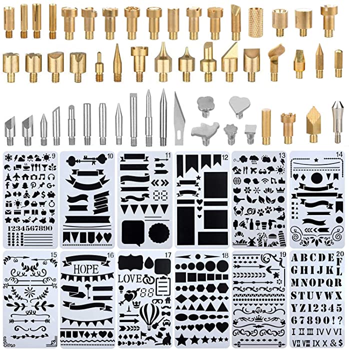 UHBGT Wood Burning Accessories,65 Pcs Tip,Stencil Soldering Iron Pyrography Working Carving Engraving Craft Tools for Woodworking, Leather, Unknown 3 Piece