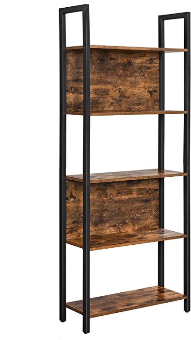 VASAGLE 5-Tier Bookshelf, Storage Rack Shelf, Bookcase with Steel Frame, for Living Room, Entryway, Hallway, Office, Rustic Brown + Black