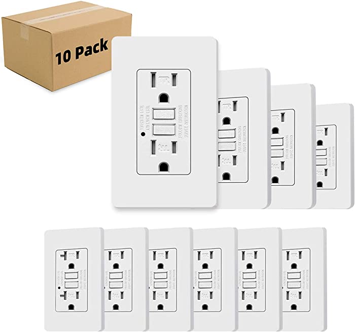 15A GFCI Outlet Tamper Resistant Receptacle with LED Indicator, 15 Amp 125 Volt Screwless Wallplates Included ETL listed White MICMI (15A GFCI 10pack)