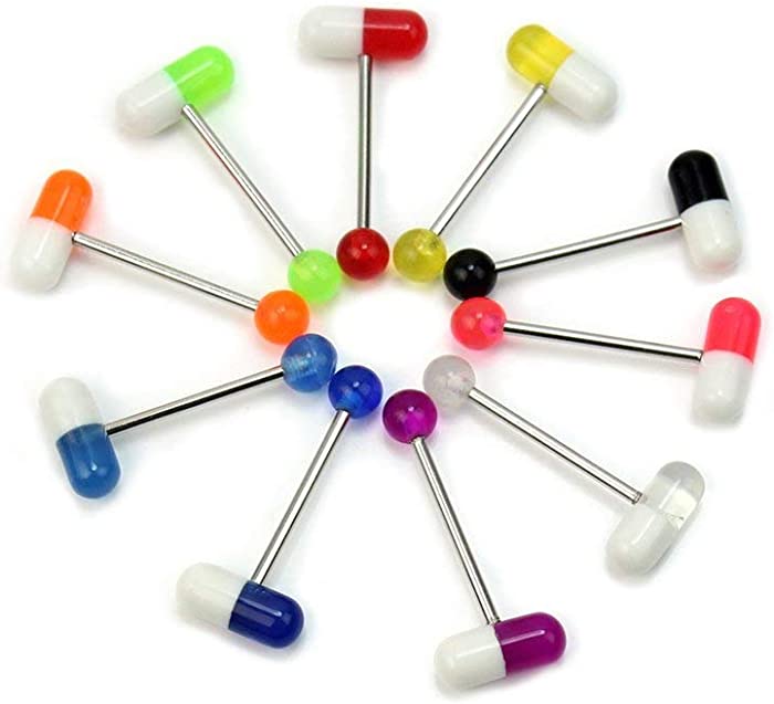 New 10PCS Pill Capsule Tongue Nipple Bar Ring Barbell Body Piercing Jewelery Comfortable and Environmentallyï¼ˆrandom colorï¼‰