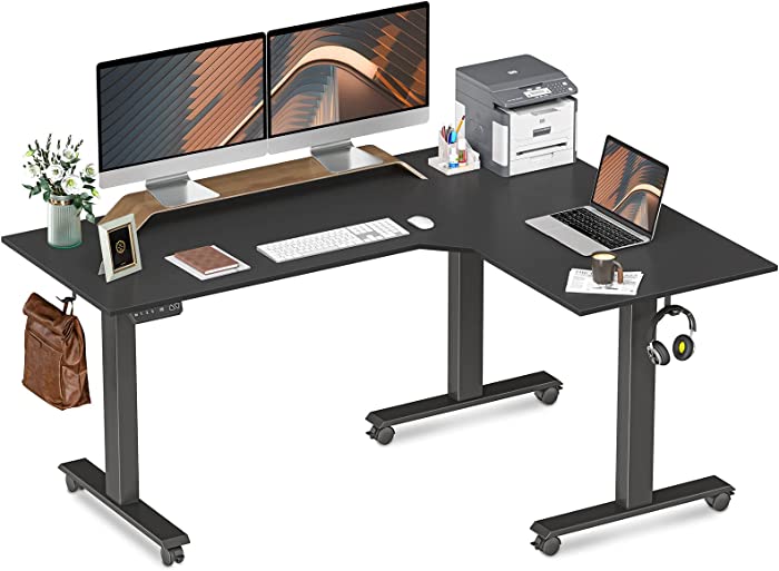 BANTI Triple Motors L-Shaped Electric Standing Desk, 63 Inches Adjustable Height Stand Up Desk, Sit Stand Home Office Desk with Black Top/Black Frame