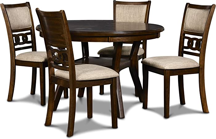 New Classic FURNITURE Gia 5-Piece Round Dining Table Set, 47-Inch, Cherry