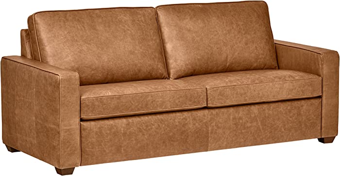 Amazon Brand – Rivet Andrews Contemporary Top-Grain Leather Sofa, 82"W, Cognac