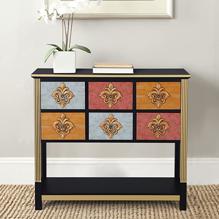 MAISON ARTS Console Table Sofa Table with 6 Drawers and Shelf for Living Room Entryway Hallway, Multicolored
