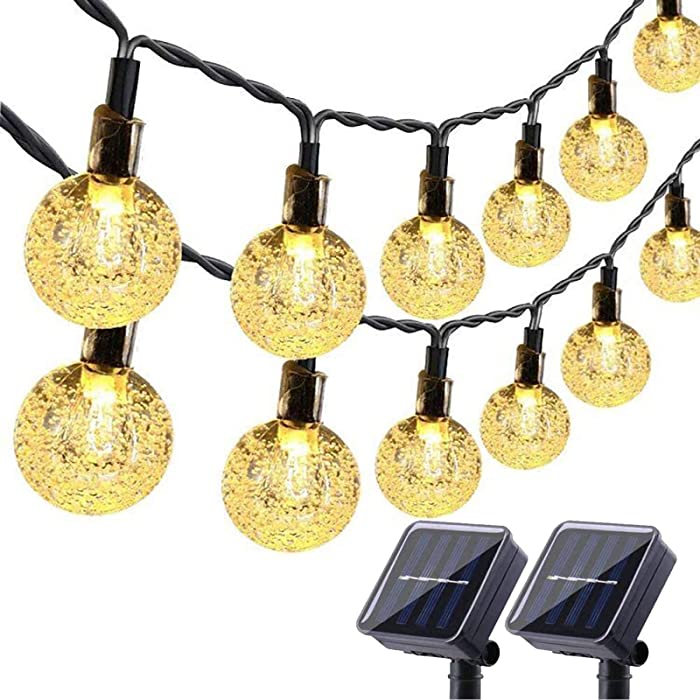 Solar String Lights Outdoor - 2 Pack 50 LED 29FT Crystal Globe Lights with 8 Lighting Modes, Waterproof Solar Powered Patio Lights for Garden Gazebo Yard Porch Wedding Party Decor (Warm White)