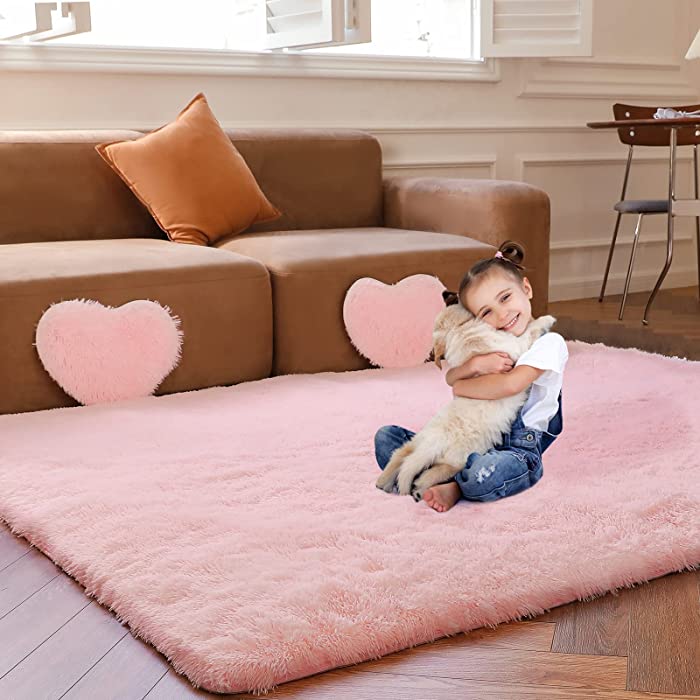 Teochow Pink Rugs for Bedroom Girls, Fluffy Area Rugs 5x7 for Living Room, Plush Shag Rug for Kids Room Nursery Cute Home Decor, Dorm Large Furry Rug, Ultra Soft Fuzzy Indoor Floor Carpet