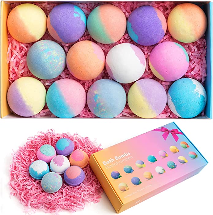 Bath Bombs Gifts Set for Women & Kids, Gifts for mom, 14 PCS Organic Shower Bombs for Moisturize Skin & Bubble Spa Bath,Rich in Essential Oils,Ideal Gifts for Thanksgiving Day,Christmas, Mother's Day