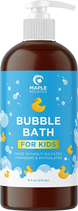 Sulfate Free Kids Bubble Bath - Relaxing Vanilla Lavender Bubble Bath for Kids and Toddlers with Nighttime Blend of Chamomile Oil and Calendula Oil - Extra Foamy Moisturizing Kids Bath Soap Liquid