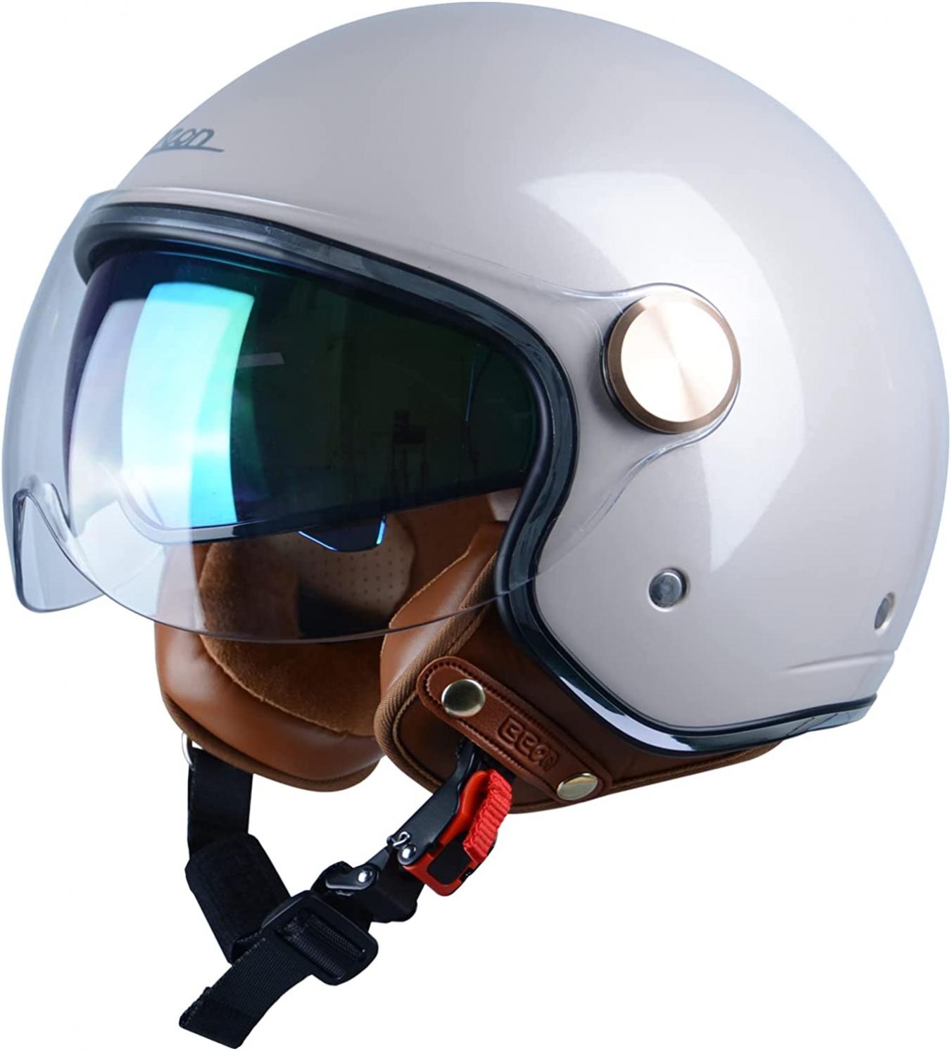 BEON Open Face Motorcycle Helmet for Adults, DOT Approved,3/4 Retro Vespa Helmet, Dual Visors Men’s and Women’s Motorbike Casco for Moped Cruiser Bobber and Chopper
