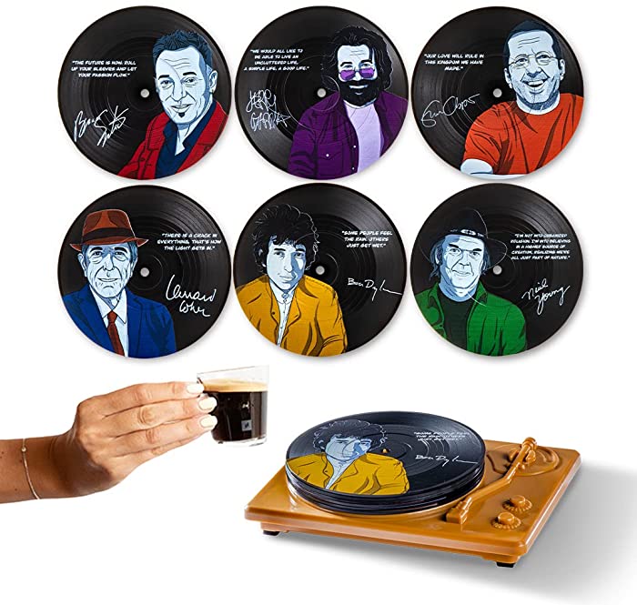 OUR CASA Drink Coasters with Holder, Table Coasters Set of 6 for Music Lovers - Vinyl Coasters for Drinks, Reusable, Heat Resistant, and Prevents Furniture from Scratches - Novelty Housewarming Gift