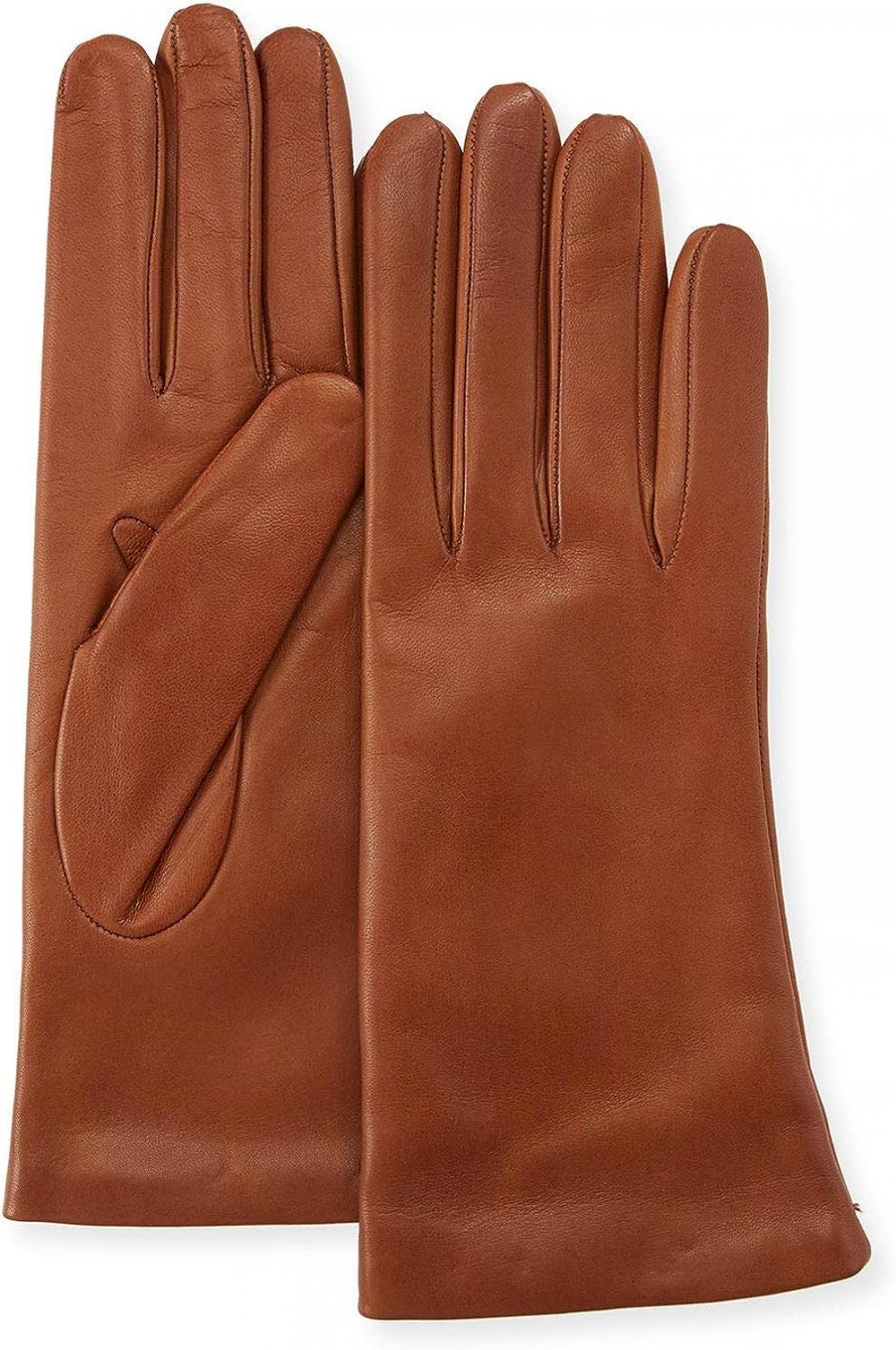 Saks Off Fifth Avenue Women's Leather Gloves, Cashmere-Lined 100% Sheepskin Leather Saddle ~ Size 7.5 ~
